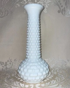 Vintage EO Brody Decorative Hobnail Bud Vase 8" White Milk Glass Long Neck - Picture 1 of 9