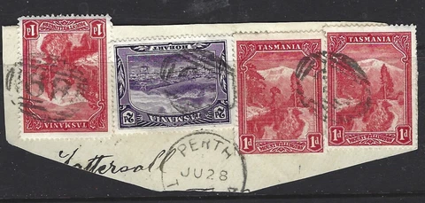 TASMANIA POSTMARK  PERTH PICTORIALS ON PIECE 4X TIE TO PERTH NUMBER 68 Cover