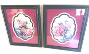 Par de 2 cuadros vintage de decoración de pared con flores florales enmarcadas y mate - Imagen 1 de 5