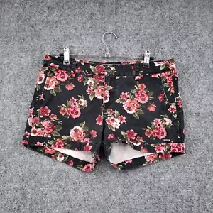 Superdry Shorts Womens M Medium Black Honolulu Floral Hot Pants Mid Rise Stretch - Picture 1 of 18