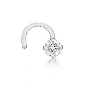 20 Gauge Curved Screw Nose Ring in 14K White Gold with 2mm Cubic Zirconia - Picture 1 of 7