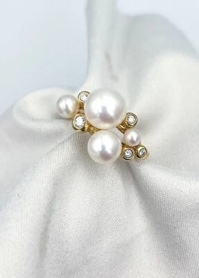Authentic David Yurman 18k Gold Pearl & Diamond Cluster Ring - Size 8.0 - Image 1 of 4