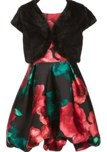Speechless Little Girl's 2-Piece Floral Mikado Bubble Dress & Shrug Set-6 6X - Picture 1 of 5
