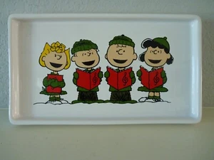 Peanuts Ceramic Christmas Holiday Tray Retired Charlie Brown Linus Lucy Sally - Picture 1 of 2