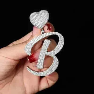 3.00Ct Round Cut Real Moissanite Customize Letter Pendant 14K White Gold Plated - Image 1 of 4