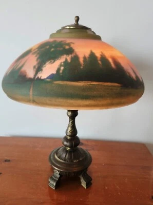 Pairpoint Reverse Painted Tree Forest Scenic Landscape Lamp - Image 1 of 4