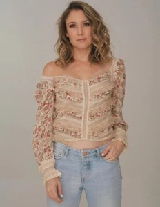 Let Me Be "Maggie" tiered long sleeve top in ecru size M/UK10 BNWT - Picture 1 of 14