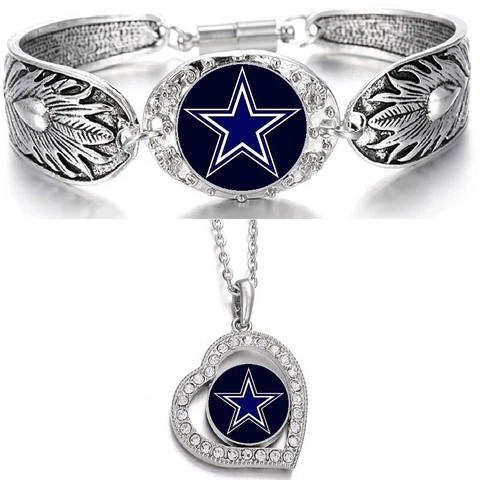 Dallas Cowboys Gift Set Womens 925 Sterling Silver Necklace With Bracelet D3D19 Cover