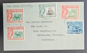 1961 North Borneo Airmail Cover ties 5 QE2 Pictorial stamps cancelled Jesselton - Picture 1 of 2