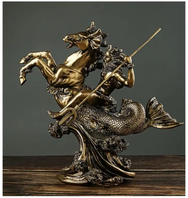 Griechische Poseidon Figur auf Seepferd Olympischer Gott Neptun nordische Statue - Bild 1 von 4