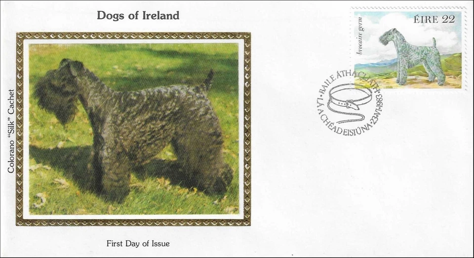 Kerry Blue Terrier Irlandés Brocaire Gorm Perro Irlanda Colorano Seda Cachet FDC 1983 Foto 1 de 1