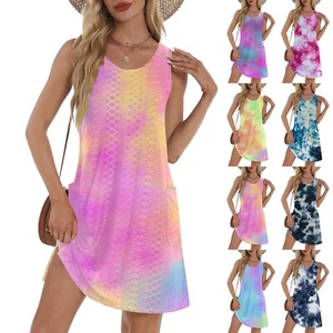 Women's Casual Sundress With Pockets Summer Boho Beach Dress T-Shirts Dress V - Picture 1 of 36
