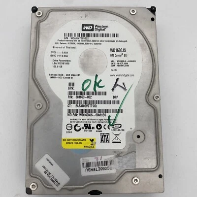 HP 381653-002 WD WD1600JS-60MHB5 Caviar SE 160GB 7.2K 3.5" SATA HDD | 391741-001 - Image 1 of 3