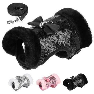 Bling Pailletten Hundegeschirr mit Leine Fleece Brustgeschirr Chihuahua Winter - Bild 1 von 4