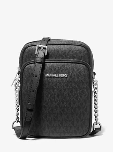 Michael Kors Jet Set Travel Black MK Signature PVC Medium Flight Crossbody Bag - Picture 1 of 11