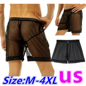 AU Sexy Mens Mesh See-through Boxer Shorts Transparent Loose Underwear Nightwear - Picture 1 of 11