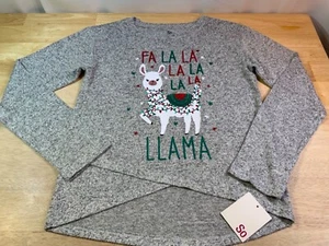 New Girl's SO Holiday Sweater SzL10/12 Llama Wrapped in Lights says FA LA LA LA* - Picture 1 of 3