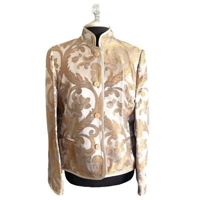 Blazer Linda Allard Ellen Tracy Dorado Paisley 100% Seda Forro y Ribete Talla 12 Foto 1 de 4
