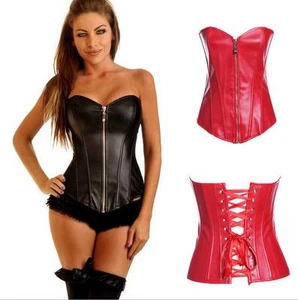 Women Burlesque Costume Corset Basque Cincher Lingerie Bustier Faux Leather 6-24 - Picture 1 of 27