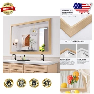 Stylish 48X32 Shatterproof Wall Mirror with Vintage Oak Frame for Every Room - Picture 1 of 9