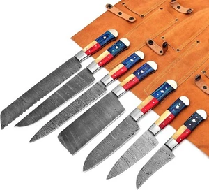 DAMASTKLINGE 7 Stück Küchenmesser Set mit Rolltasche. (LYN-1081-AF 7C - Bild 1 von 6