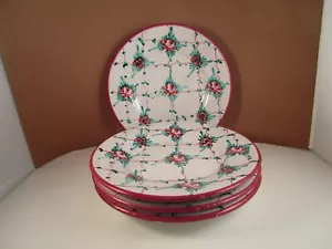 Set 4 piatti da dessert insalata vintage Made in Italy arte ceramica reticolo rosa B - Foto 1 di 12