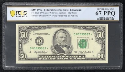 FR. 2125-D* 1993 $50 *STAR* FRN CLEVELAND, OH PCGS BANKNOTE GEM UNC-67PPQ (Q) - Image 1 of 2