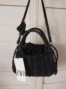 Zara Black Rattan , Mini Crossbody Bag New With Tag - Picture 1 of 10