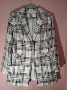 Worthington Blazer Womens Size 18w Gray Pink Black Plaid  One Button Blazer - Picture 1 of 7
