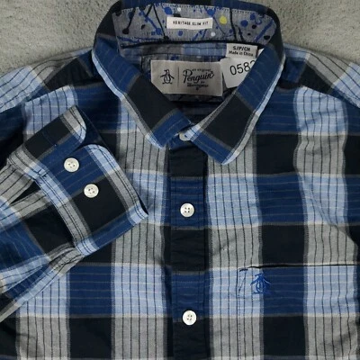 Penguin Shirt Mens Size Small Blue Plaid Casual Button Up Long Sleeve - Image 1 of 4