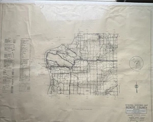 Vintage 1940 Benzie County MI Highway Map 18 X24 Approx Unframed Original - Picture 1 of 4
