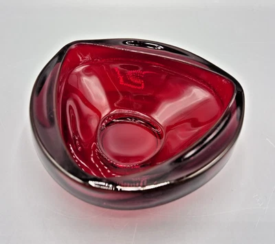 Vintage Ruby Red Art Glass Ashtray Trinket Dish Small Bowl - Image 1 of 4