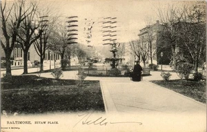 Echt Foto RPPC Postkarte Eutaw Place Baltimore MD verschickt 1908 siehe Stempel UB - Bild 1 von 3