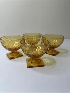 Juego de 4 tazas de postre vintage ámbar Indiana con patas de margarita - Imagen 1 de 5