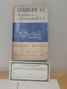 1962 RAMBLER CLASSIC 6 V8 AMBASSADOR OPERATOR OWNERS MANUAL ORIGINAL USED - Foto 1 di 12
