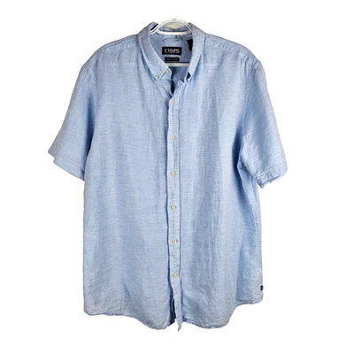 Chaps Mens Linen Blend Button Down Short Sleeve Shirt Size XL Blue Casual - Image 1 of 4