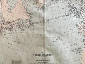1870's ANTIQUE MAP Of The NORTH ATLANTIC & COASTS + TELEGRAPHIC COMMUNICATIONS - Picture 1 of 2