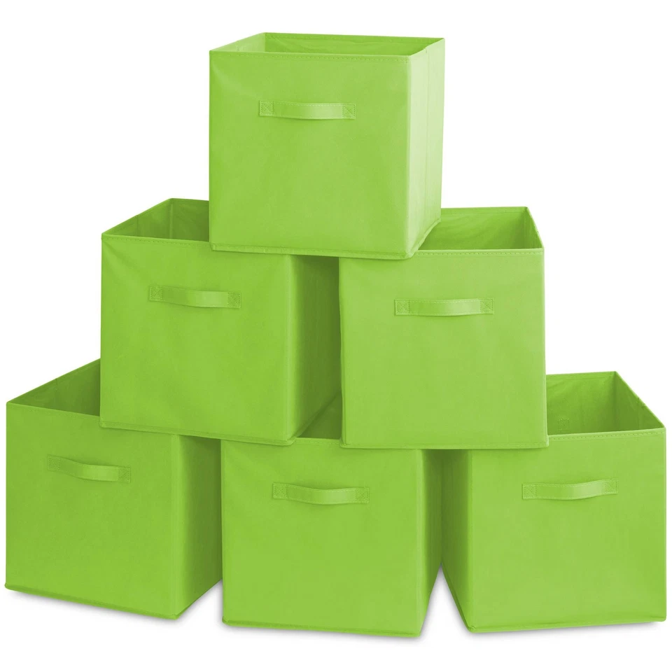 6 Collapsible 13" Fabric Cubby Cube Storage Bin Baskets for Shelves - Lime Green - Image 1 of 1