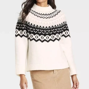 Universal Thread Neu mit Etikett weiß Fair Isle Pullover Winterpullover S - Bild 1 von 5