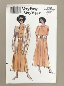 1990's VOGUE Misses' Jacket,Top,Skirt Pattern 7752 Size 20-24 UNCUT - Picture 1 of 2
