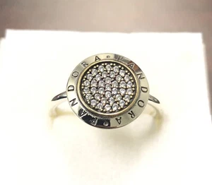 Pandora Signature Pave, Two-Tone, Ring #196231CZ +HINGED BOX+POLISH CLOTH~SIZE - Picture 1 of 8