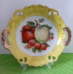 SCHÜSSEL Vintage Norcrest China gelber Rand, Griffe Obst Design Goldrand 8,5" - Bild 1 von 5