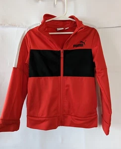 PUMA Boy Girl Kids Size 5 Full Zip Up Track Activewear Jacket Red Black Logo - Picture 1 of 3