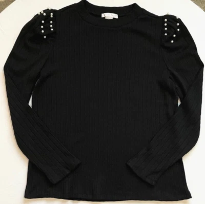 Suéter Design History Talla M Tejido Negro Hombro Abullonado con Acentos de Perla Largo Sl Foto 1 de 4