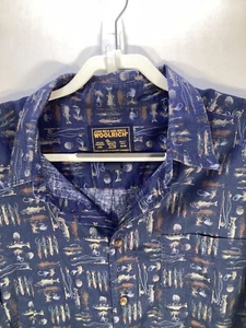 Vintage John Rich And Bros. Woolrich Button Up Fishing Lure Print 2XL Blue - Picture 1 of 6