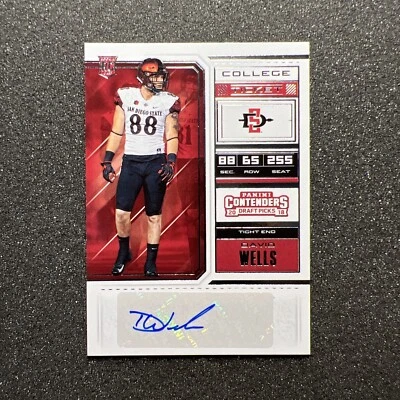 2018 Contenders DAVID WELLS #207 College Ticket ROOKIE AUTO - SAN DIEGO STATE - Image 1 of 4