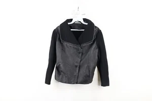 Classiques Entier Womens Large Distressed Wool Knit Leather Jacket Swacket Black - Picture 1 of 11
