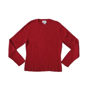Loft Ann Taylor Red Tight Knit Ribbed Long Sleeve Pullover Sweater Women's Large - Picture 1 of 12