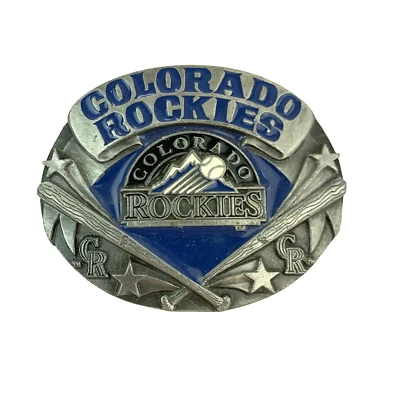 Vintage Colorado Rockies 3D Blue Pewter Oval Belt Buckle Siskiyou 1991 MLB - Image 1 of 4