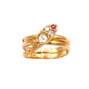 Antiker Schlangenring in 18K Gold Ring mit Rubin und Diamanten um 1880 - Picture 1 of 7